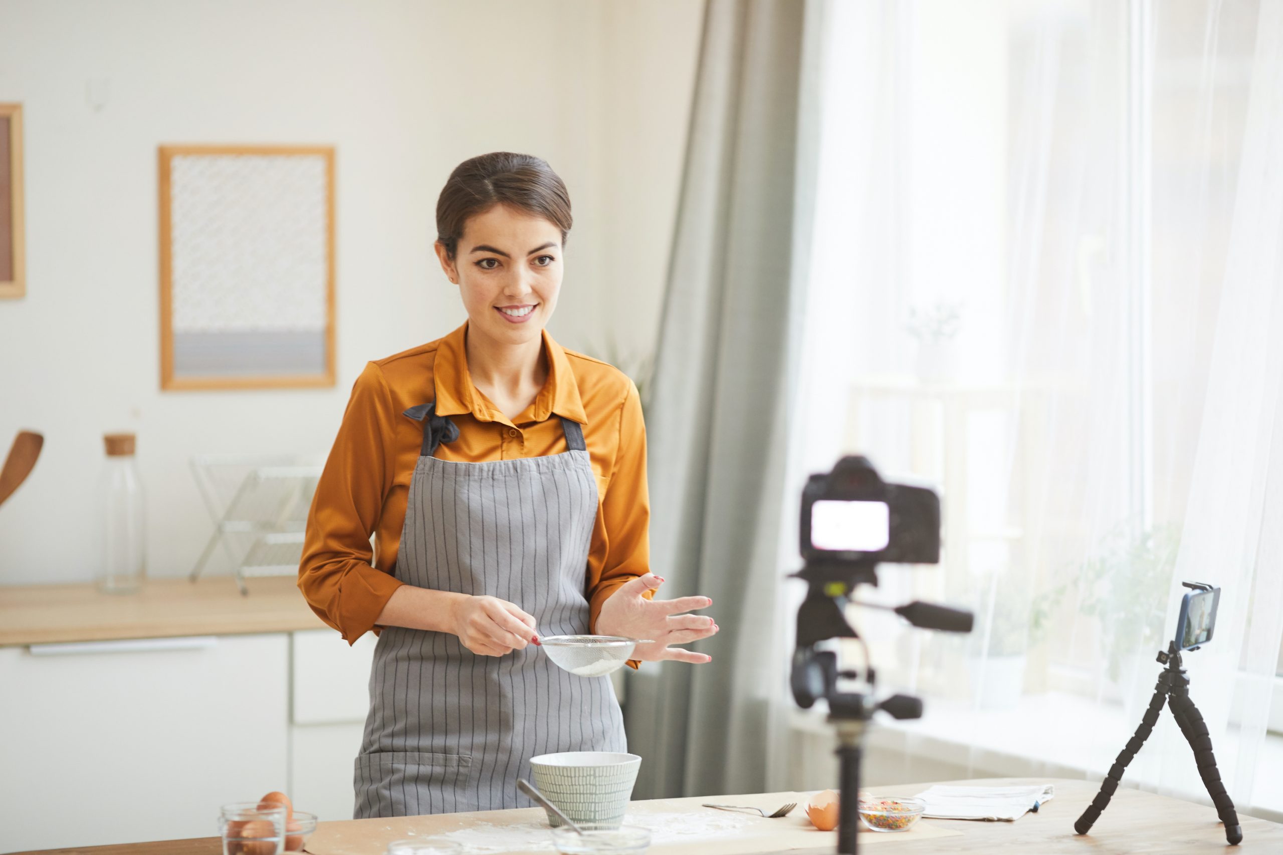Beautiful Woman Filming Baking Video